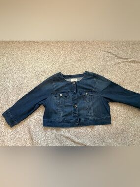 Torrid 2 Dark Blue Denim Jean Jacket Denim Crop Collarless Jacket 2XL